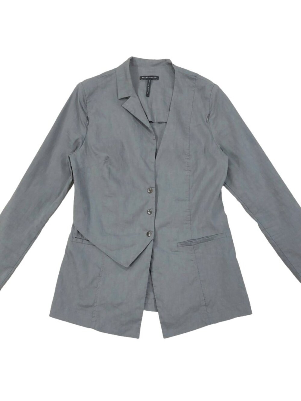 Sarah Pacini Asymmetrical Blazer Jacket Womens Sz 2, Stretch Linen, Zip Shoulder